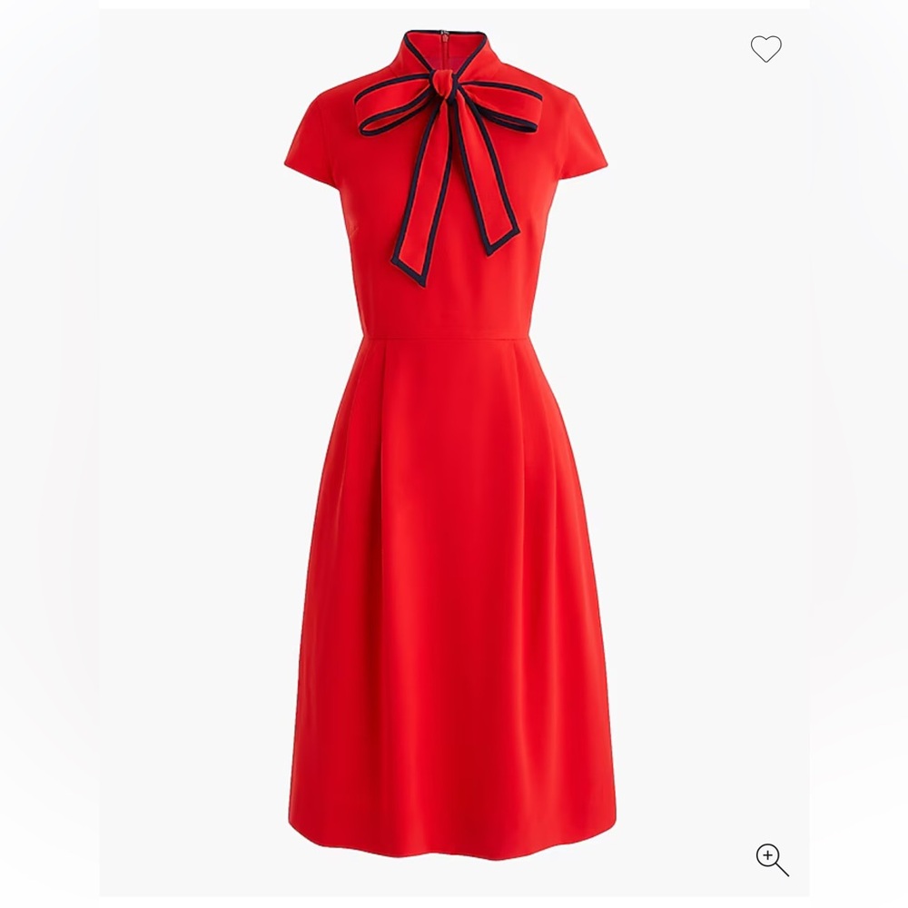 J CREW 6P Red dress with navy blue piping and neck tie.